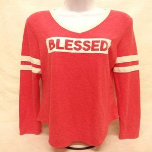 Juniors' Medium Jerry Leigh Long Sleeve Red Striped V-Neck T-Shirt